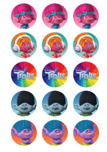 Trolls Edible Icing Cupcake Images - Click Image to Close